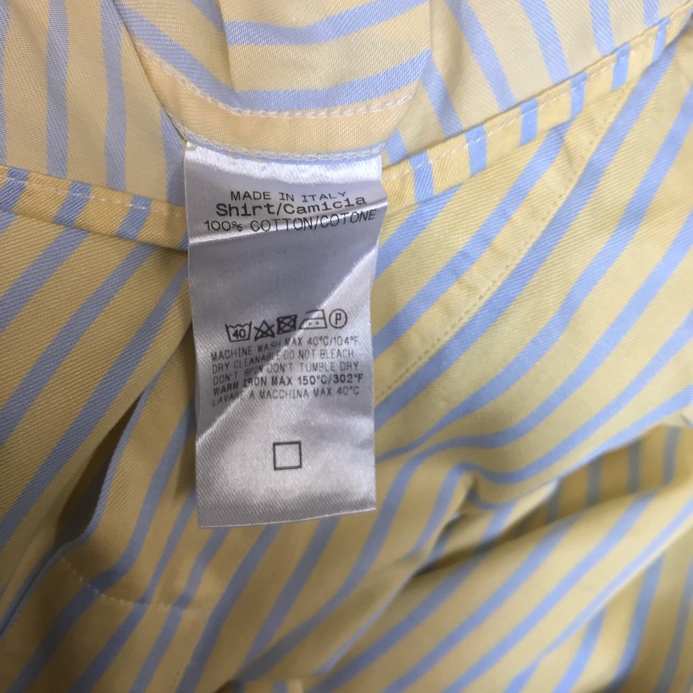 Ermenegildo Zegna Shirt Mens L Yellow Blue Striped Button Down Cotton Italy Made - Picture 8 of 9